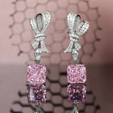 Bowknot Pink Diamond Dangle Earring 925 Silver Wedding Drop Earrings