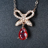 Red Crystal Ruby Gemstone Diamond Pendant Necklaces for Women