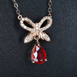 Red Crystal Ruby Gemstone Diamond Pendant Necklaces for Women