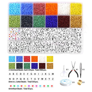 Glass Seed Beads 2-3mm Letter Bead Kit A-Z Alphabet DIY Bracelets Rings
