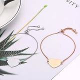 Personalized Box Chain Bracelet with Heart, Stainless Steel Engraved