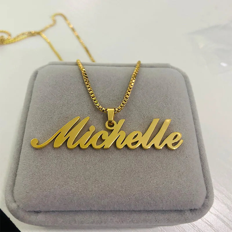 Customized Name Pendant Necklace Box Chain Jewelry