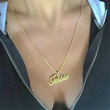 Box Chain Name Pendant Necklace Personalized Cursive Nameplate Choker