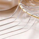 Silver 925 Box Chain Necklace Real Women Fine Jewelry Gift 40-80 CM