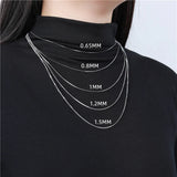 Silver 925 Box Chain Necklace Real Women Fine Jewelry Gift 40-80 CM