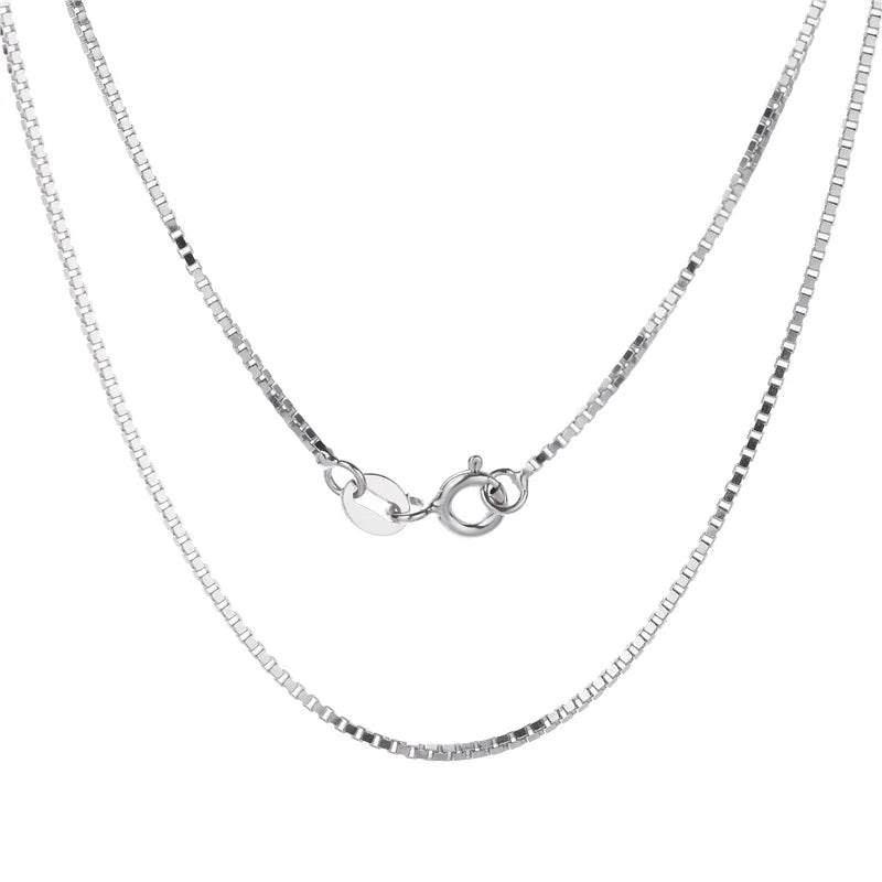 Silver 925 Box Chain Necklace Real Women Fine Jewelry Gift 40-80 CM