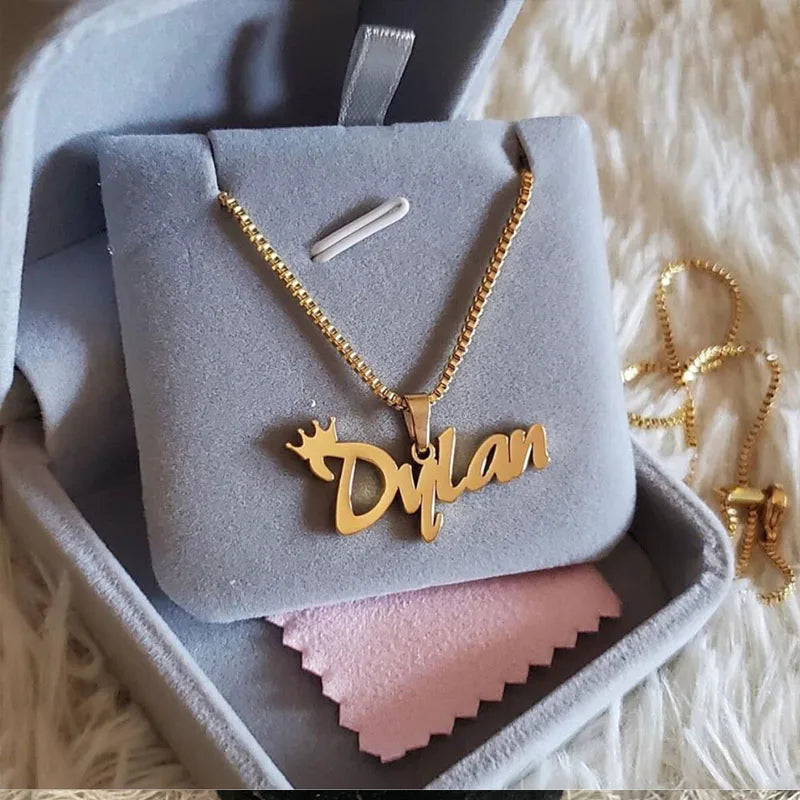 Personalized Box Chain Stainless Steel Name Necklaces Pendants