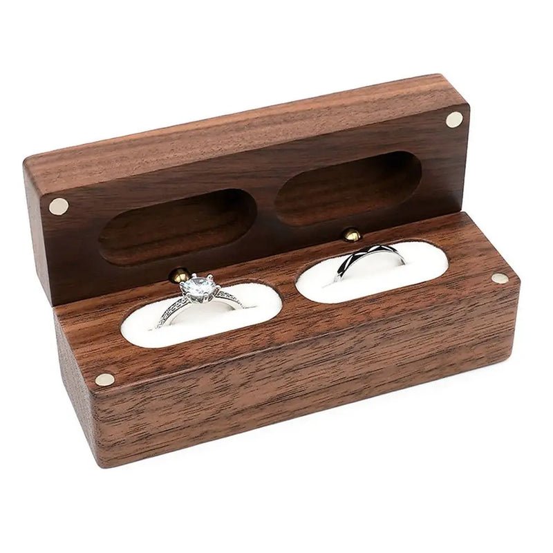 Walnut Wooden Ring Necklace Earring Box
