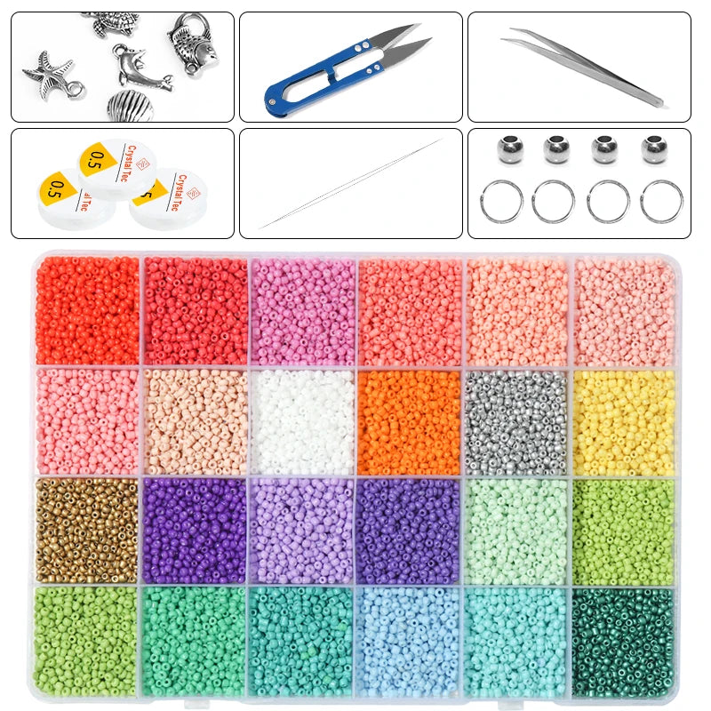 Glass Seed Beads Set with Metal Rings DIY Jewelry Making