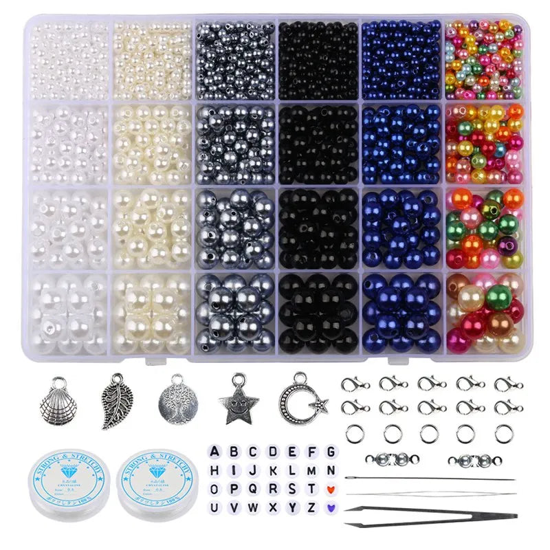 Colorful ABS Pearls Box Set with Tools for Jewelry Making