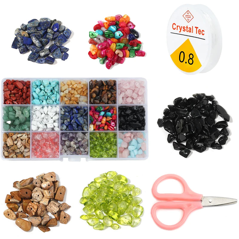 Loose Natural Gravel Gemstones Beads Set with Crystal Line Scissors