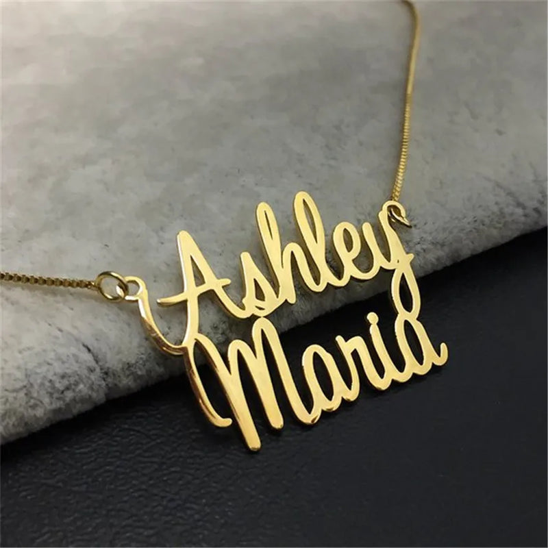 Double Nameplate Necklace Stainless Steel Long Necklace