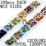 1200pcs Point Back Rhinestones Mix Size Set for Jewelry Nail Art Wedding Dress