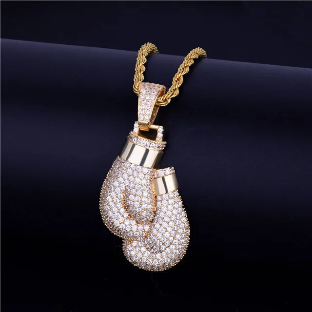 Boxing Gloves Pendant Necklace Iced Men's Hip Hop Jewelry