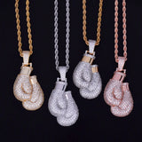Boxing Gloves Pendant Necklace Iced Men's Hip Hop Jewelry