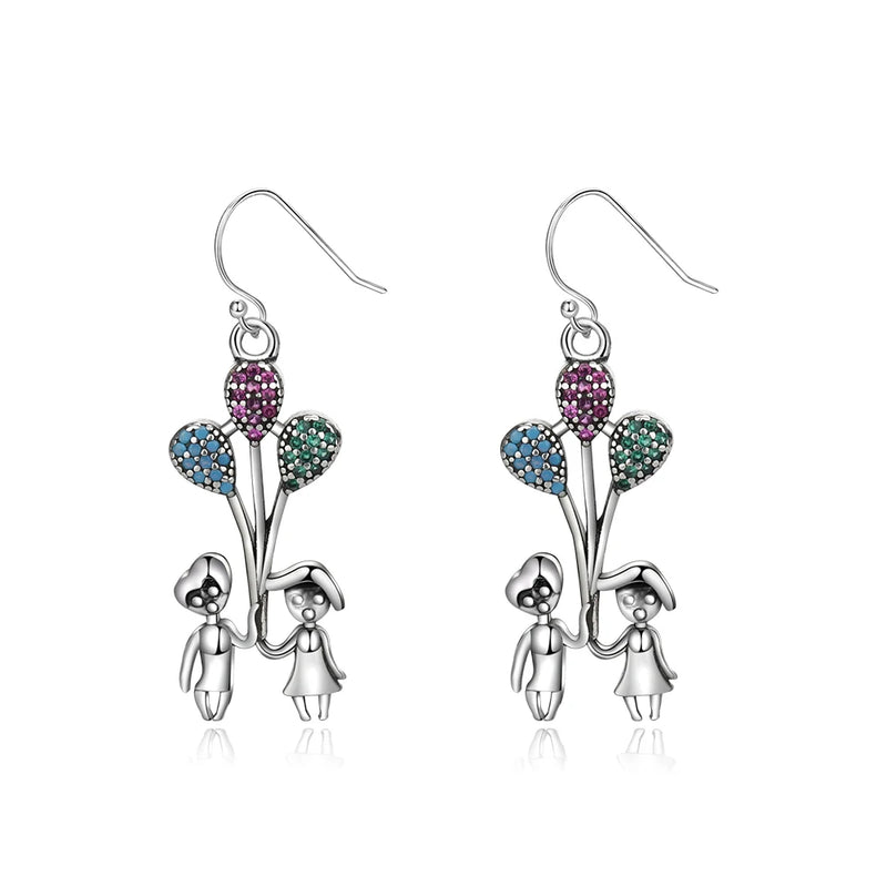 Boy Girl Balloon Drop Earrings 925 Sterling Silver Zircon Earrings
