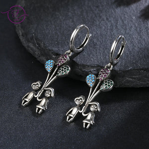 Zircon Inlaid 925 Silver Balloon Drop Earrings