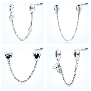 925 Silver Plated Safety Chain for Bracelet with Sparkling Daisy Heart Star Pend