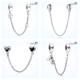 925 Silver Plated Safety Chain for Bracelet with Sparkling Daisy Heart Star Pend