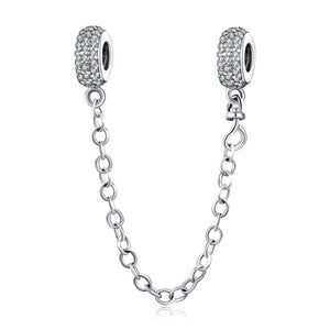 925 Silver Plated Safety Chain for Bracelet with Sparkling Daisy Heart Star Pend