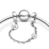 925 Silver Plated Safety Chain for Bracelet with Sparkling Daisy Heart Star Pend