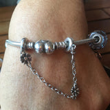 925 Silver Plated Safety Chain for Bracelet with Sparkling Daisy Heart Star Pend