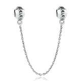 925 Silver Plated Safety Chain for Bracelet with Sparkling Daisy Heart Star Pend