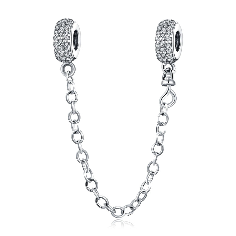 925 Silver Plated Safety Chain for Bracelet with Sparkling Daisy Heart Star Pend
