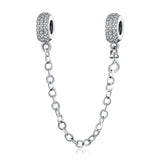 925 Silver Plated Safety Chain for Bracelet with Sparkling Daisy Heart Star Pend