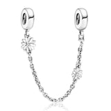 925 Silver Plated Safety Chain for Bracelet with Sparkling Daisy Heart Star Pend