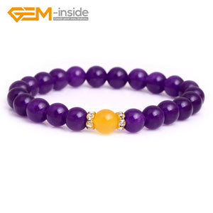 Purple Jades Gemstone Beads Bracelet 7.5 Inches