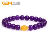 Purple Jades Gemstone Beads Bracelet 7.5 Inches