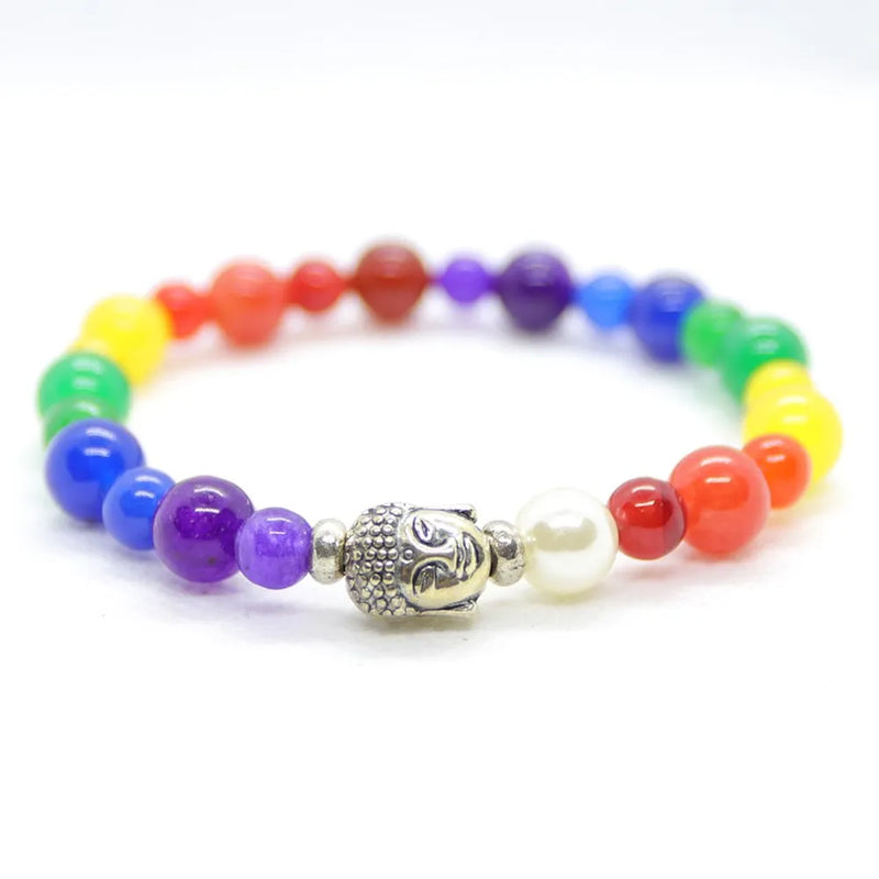 7 Chakra Bracelet Natural Stone Steel Buddhism Buddha Pearl Woman Man