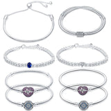 925 Silver Heart T-Bar Cuff Chain Bracelet Disc Clasp