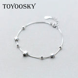 925 Silver Single Box Chain Matte Stars Bracelet