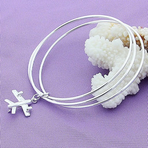 925 Sterling Silver Three Circle Pendant Aircraft Bracelet For Women