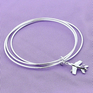925 Sterling Silver Three Circle Pendant Aircraft Bracelet For Women