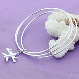 925 Sterling Silver Three Circle Pendant Aircraft Bracelet For Women