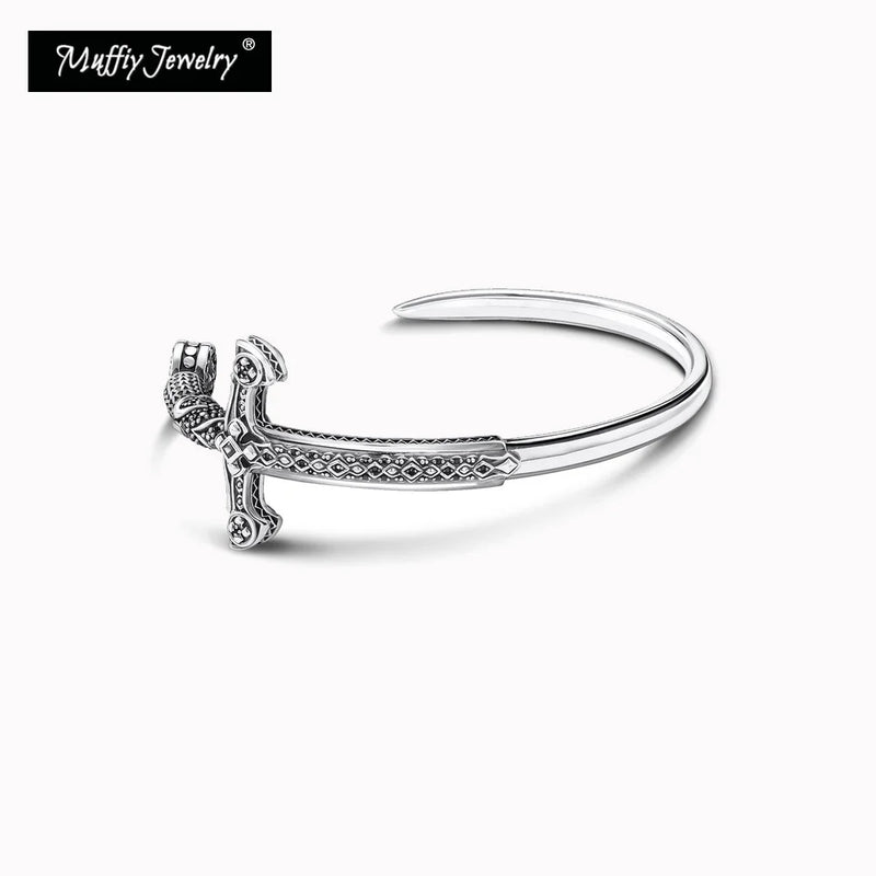 925 Sterling Silver Royal Sword Bracelet Bangle Vintage Gift
