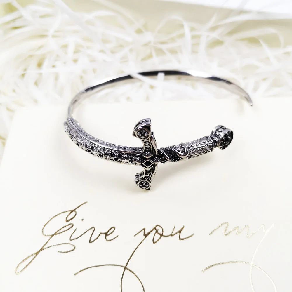 925 Sterling Silver Sword Bracelet Bangle Vintage Gift