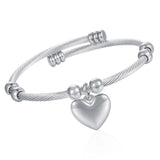 Stainless Steel Womens Rope Bead Bracelet Heart Pendant