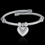 Stainless Steel Womens Rope Bead Bracelet Heart Pendant