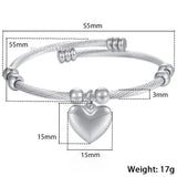 Stainless Steel Womens Rope Bead Bracelet Heart Pendant
