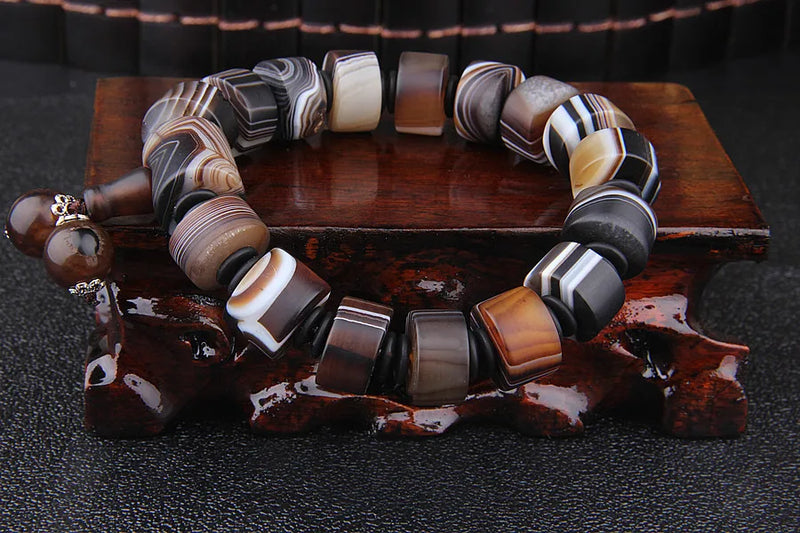 Old Agate Bead Bracelet Men's Silk