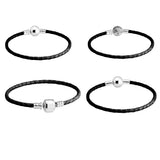 Leather Chain Bracelet with Barrel Clasp 925 Sterling Silver Jewelry