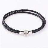 Leather Chain Bracelet with Barrel Clasp 925 Sterling Silver Jewelry