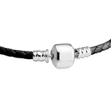 Leather Chain Bracelet with Barrel Clasp 925 Sterling Silver Jewelry