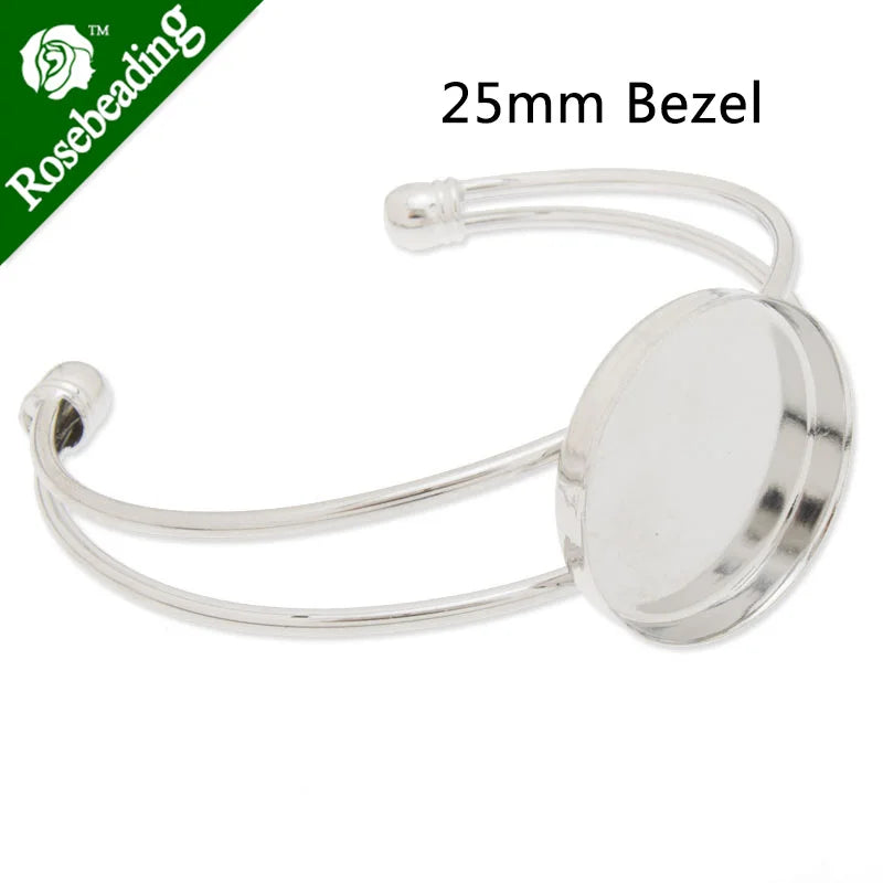 Bracelet Blank with 1 inch Round Bezel Setting, Trays, Cuff, Adjustable