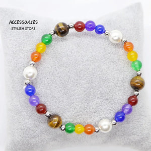 Chakra Bracelet Natural Stone Steel Pearl Protective Stones