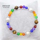 Chakra Bracelet Natural Stone Steel Pearl Protective Stones